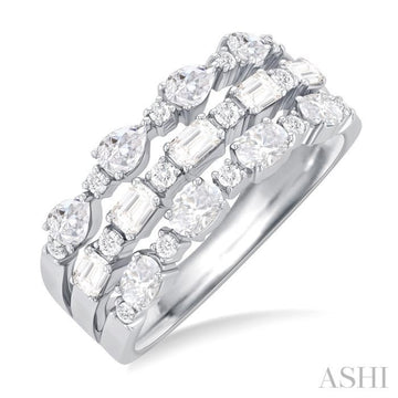 1 1/2 Ctw Triple Row Multi-Cut Diamond Fashion Band in 14K White Gold